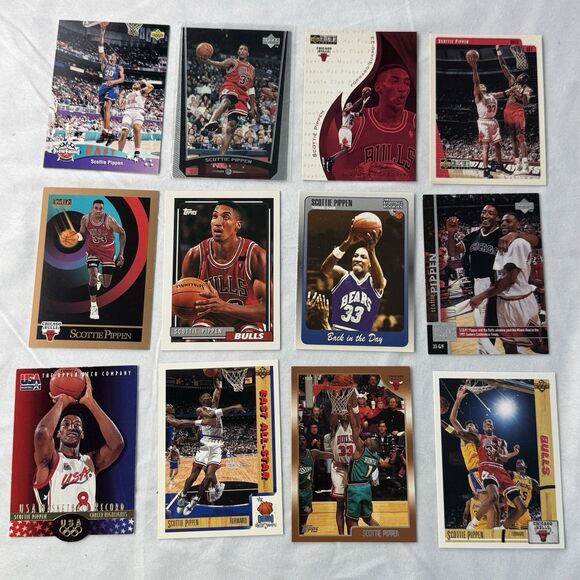 Scottie Pippen 12 Card Lot NM Score Board Upper Deck USA All Star Topps Skybox - Picture 1 of 13